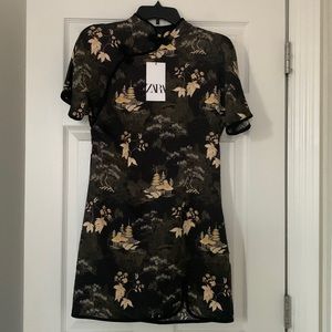 Zara High Collar Chinese style Dress